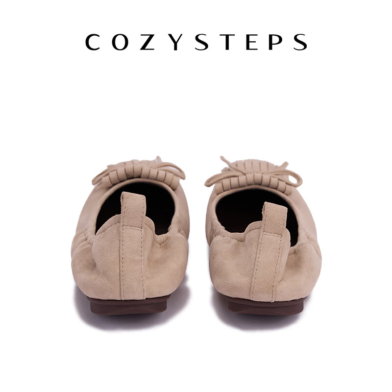 COZY STEPS可至女士26秋冬新款流苏羊皮浅口芭蕾单鞋软底平底鞋舒适通勤鞋 浅沙色 40