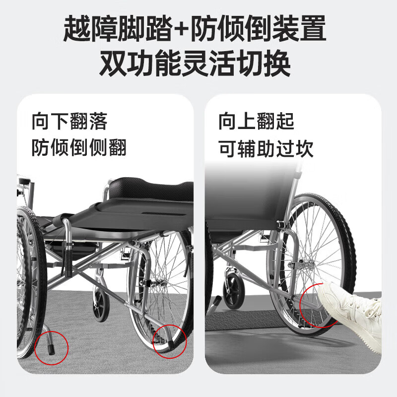 迪护手动轮椅轻便折叠老人专用出行可自推手推可折叠便携式老年人小型 【医院同款】机械六档全躺款(升级辐条轮)+坐便