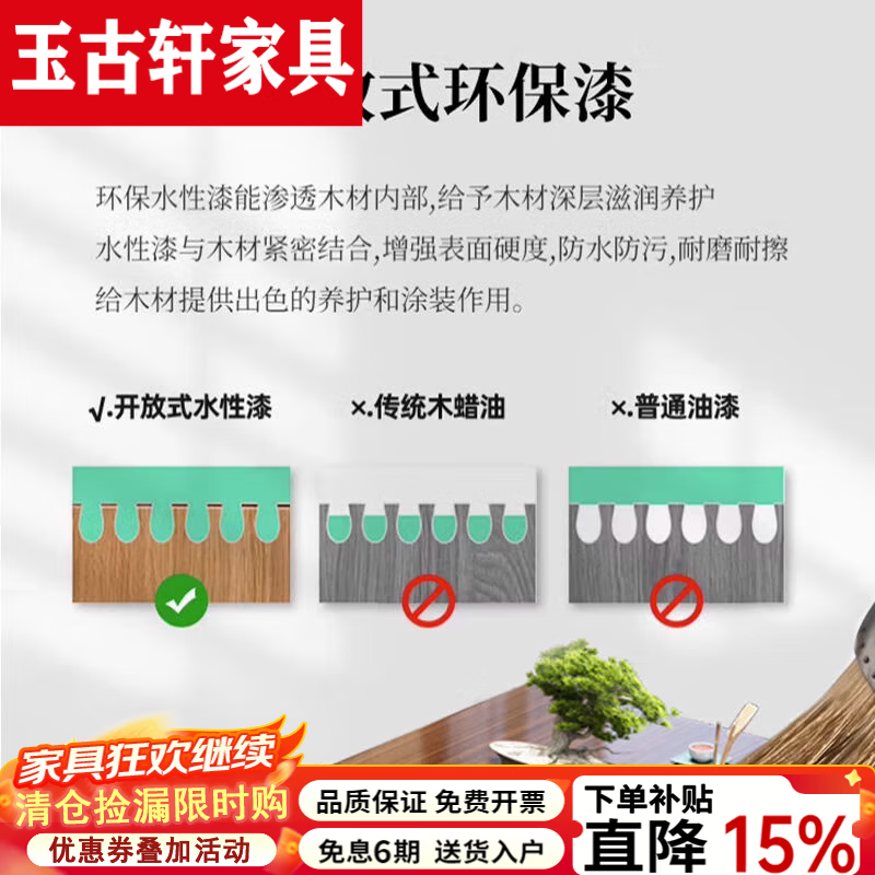 玉古轩2026新款实木大板茶桌一整套办公室桌椅组合茶台茶桌加厚泡茶几 加厚款雕刻茶桌-1官帽椅+4围椅 1.8米花开富贵茶桌