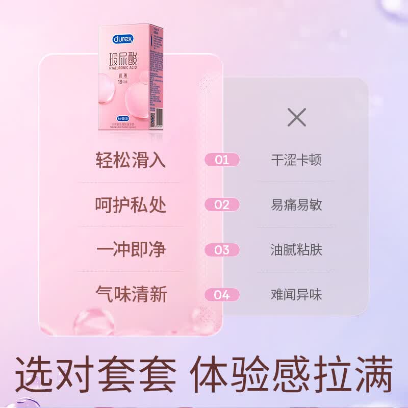 杜蕾斯(durex)玻尿酸避孕套 超薄润薄小水库安全套 润滑男女用套套成人情趣用品 超水润玻尿酸【共16只】薄润玻尿酸16