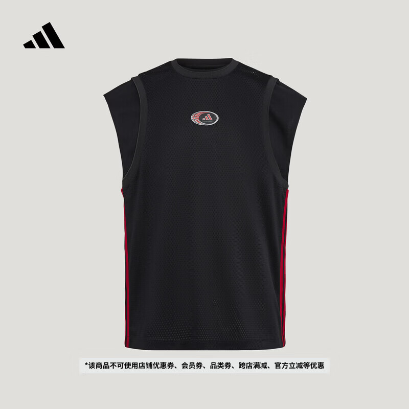 adidas火拼篮球赛系列假两件运动训练无袖背心男夏季新款阿迪达斯   黑色   M