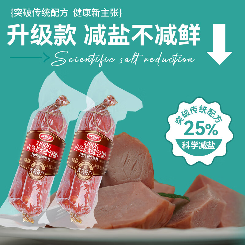 波尼亚1906青岛老火腿(轻盐)火腿减盐 即食熟食山东特产下酒菜火腿 【减盐25%】1906老火腿320g*3