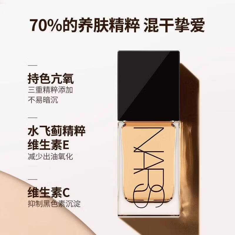 NARS纳斯超方瓶粉底液新品流光美肌养肤遮瑕持久不脱妆干皮30ml化妆品 L2# 中1白