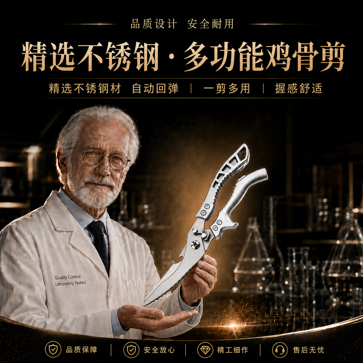 HURSTAHL厨房剪刀食品级剪骨头多功能家用不锈钢强力剪鸡鸭鱼鹅专剪硬骨头 厨房多功能剪刀【最新第六代】 鸡鸭鱼鹅都能剪|专剪硬骨头 京仓直发 当/次日达