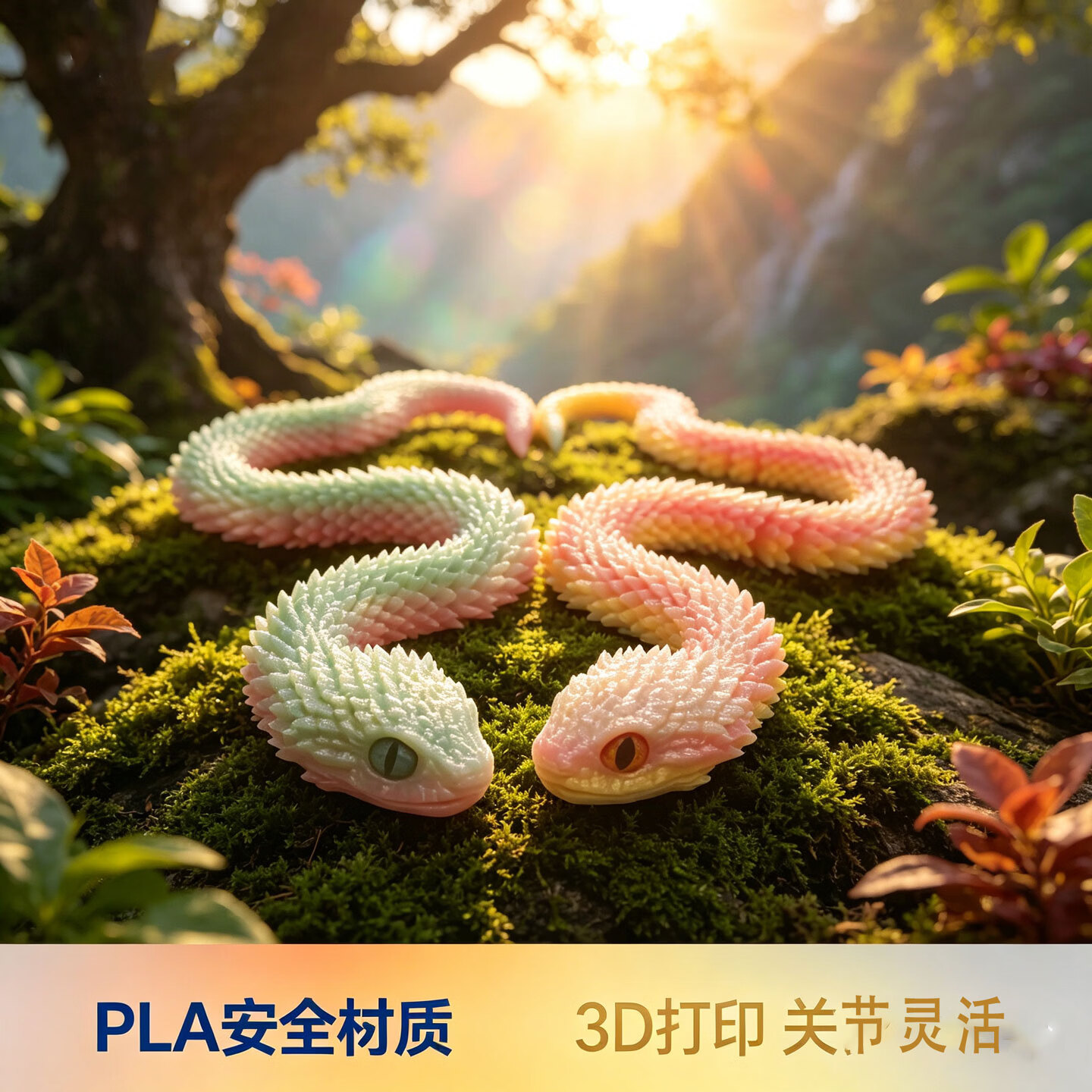 3d打印玩具蛇周边多关节可动夜光水晶蛇蝰蛇2025新款仿真动物模型 1.2米蝰蛇-冰淇淋色系(送仿真眼