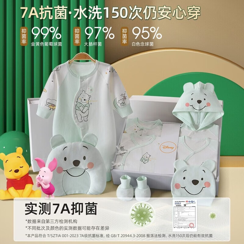 迪士尼(Disney)婴儿衣服见面礼盒礼物套装满月初生出生宝宝秋冬新生儿用品 维尼熊夏季咖25 73cm (适合6-12个月)周岁礼