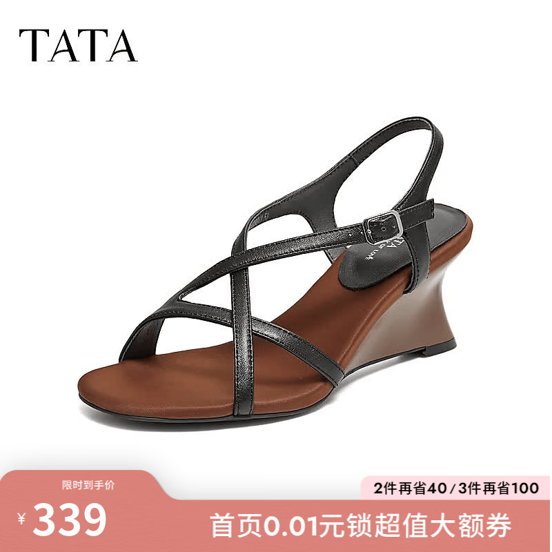 他她（TATA）2026夏简约百搭时尚休闲女时装凉鞋新款U6R01BL6 黑色 35