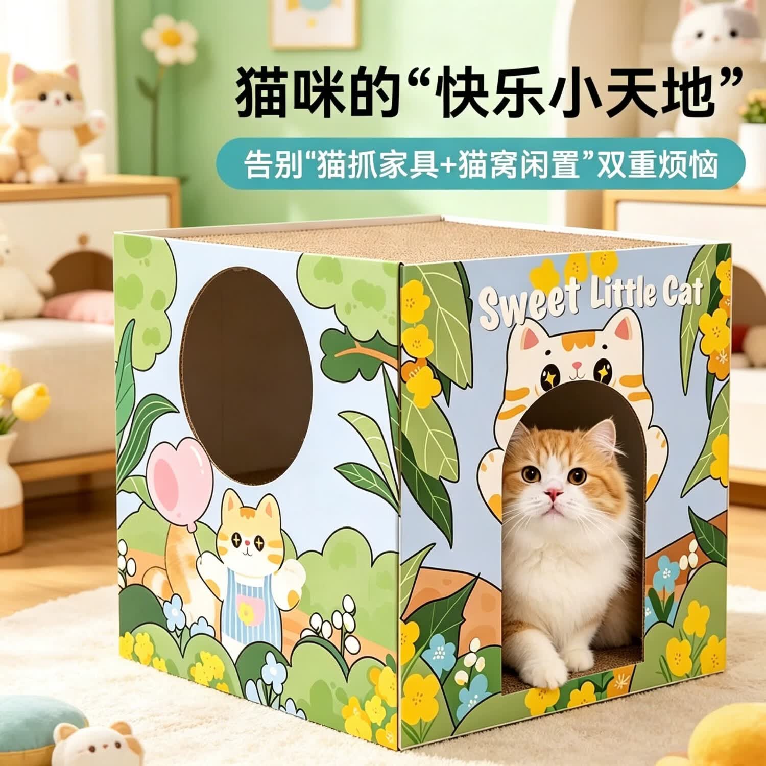 瓜洲牧猫抓板猫窝一体耐磨不掉屑瓦楞纸猫咪沙发自嗨解闷瓜洲牧宠物用品 猫抓板猫窝一体式【32*32*32cm】