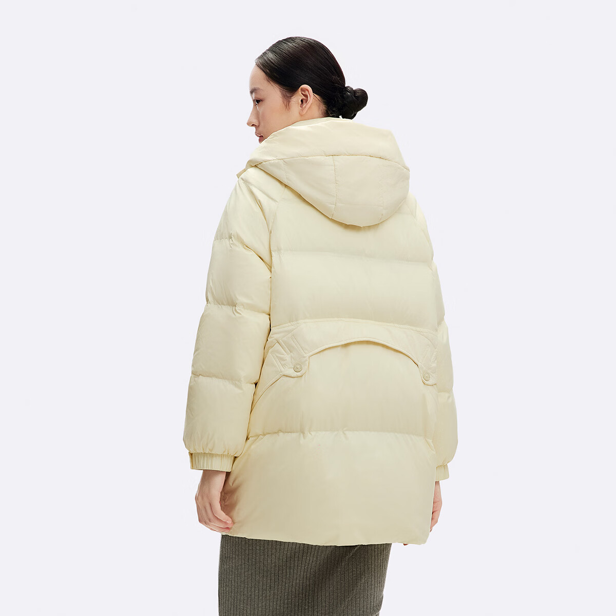 千仞岗秋冬季羽绒服中长款美拉德色系连帽外套女士百搭休闲保暖防寒服 奶油白 XS (155)