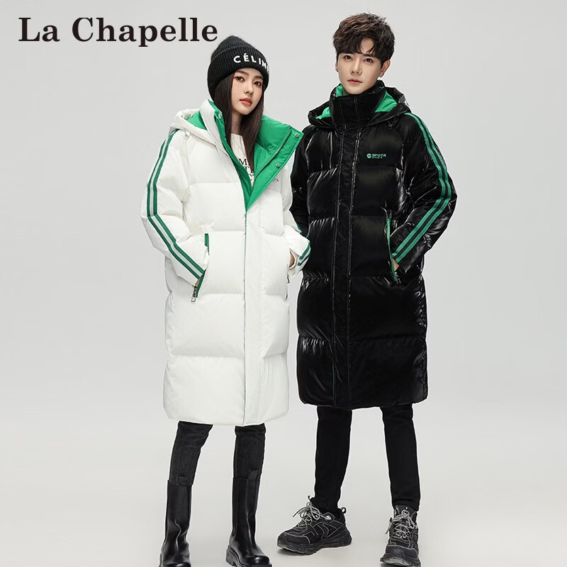 拉夏贝尔（La Chapelle）冬季中长款连帽立领连帽保暖运动潮流休闲羽绒服2026 白绿色 XS (建议85-100斤)
