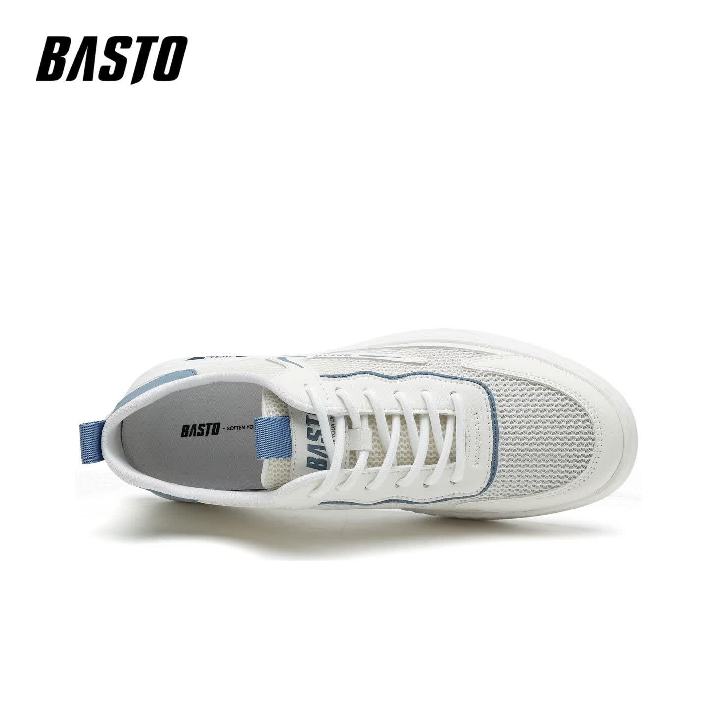 百思图（BASTO）夏季透气网面鞋男2026新款软底防滑耐磨缓震男士运动鞋百搭休闲鞋 白色 41 【运动鞋码】