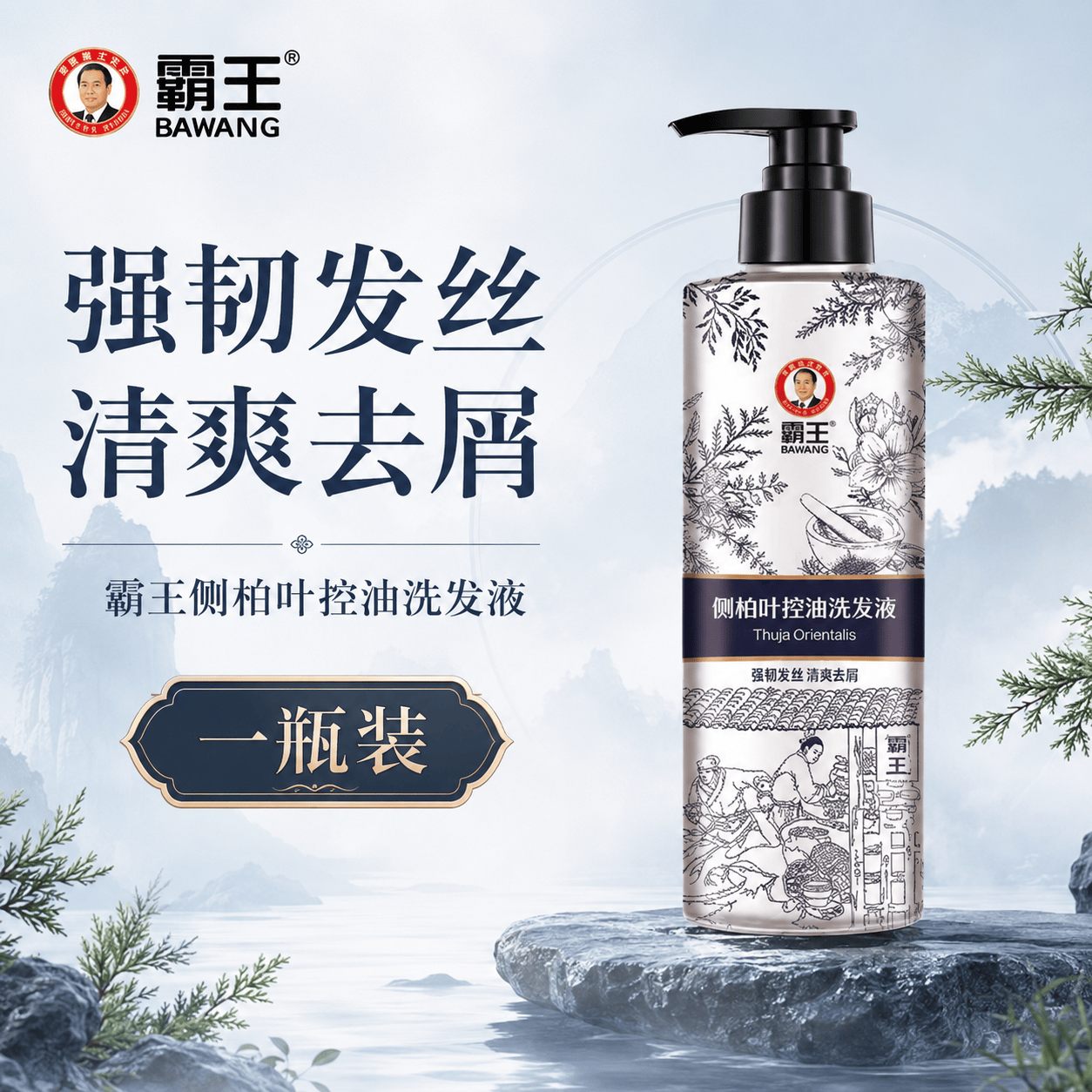 霸王侧柏叶洗发水丰盈强韧控油蓬松去屑洗头膏生姜防断发洗发露 侧柏叶控油洗发液500ml*1瓶