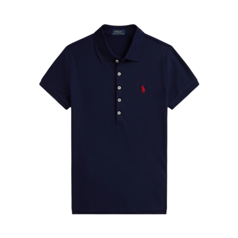 RALPH LAUREN 拉夫劳伦拉夫劳伦纯色单排扣直筒 Polo衫 修身版 女款 海军蓝 L码