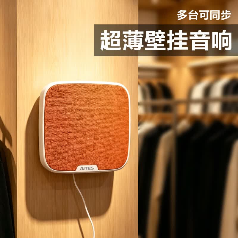 AITES2026新款店铺专用壁挂式蓝牙小音箱插U盘循环播放大音量服装店美容院棋牌室音响挂墙式剧本杀喇叭 布网灰色1台 官方标配