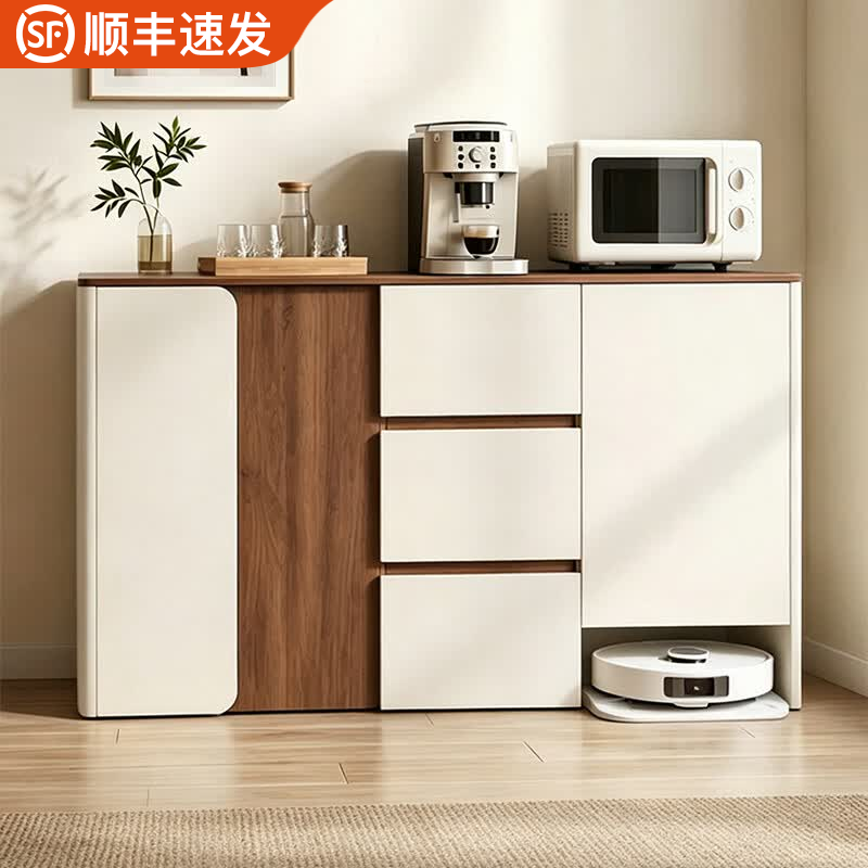 原廷实木餐边柜一体靠墙茶吧机2026年新款客厅茶水柜扫地机器人收纳柜 120cm【ENF级实木+圆弧+可放扫地机】