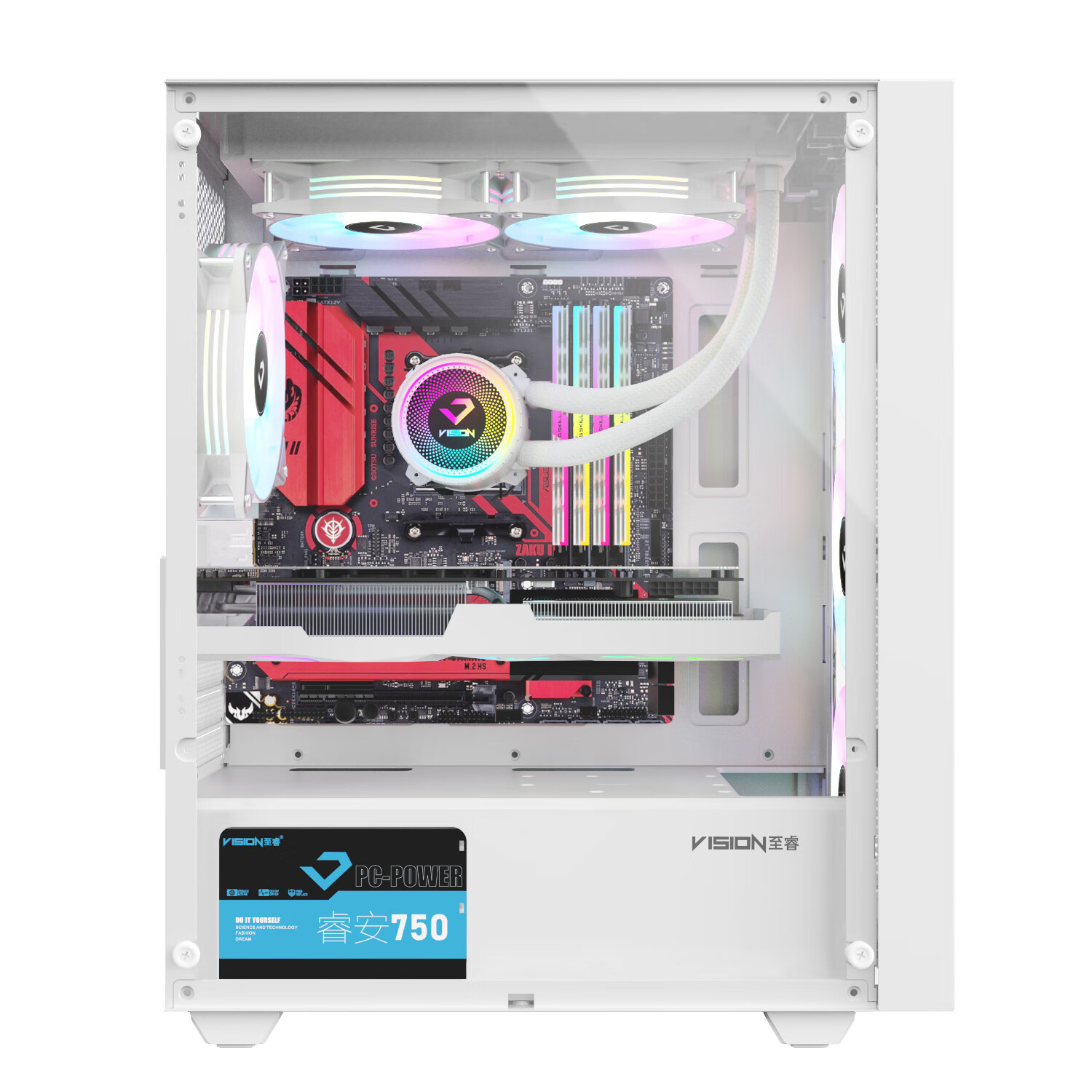 至睿 （Vision）甄选V6 至睿机箱台式电脑主机箱 支持M-ATX主板 240水冷玻璃白色机箱台式侧透机箱 甄选V6曜石白（标配棱镜5正叶风扇1把） 支持M-ATX主板/240水冷/6风扇位