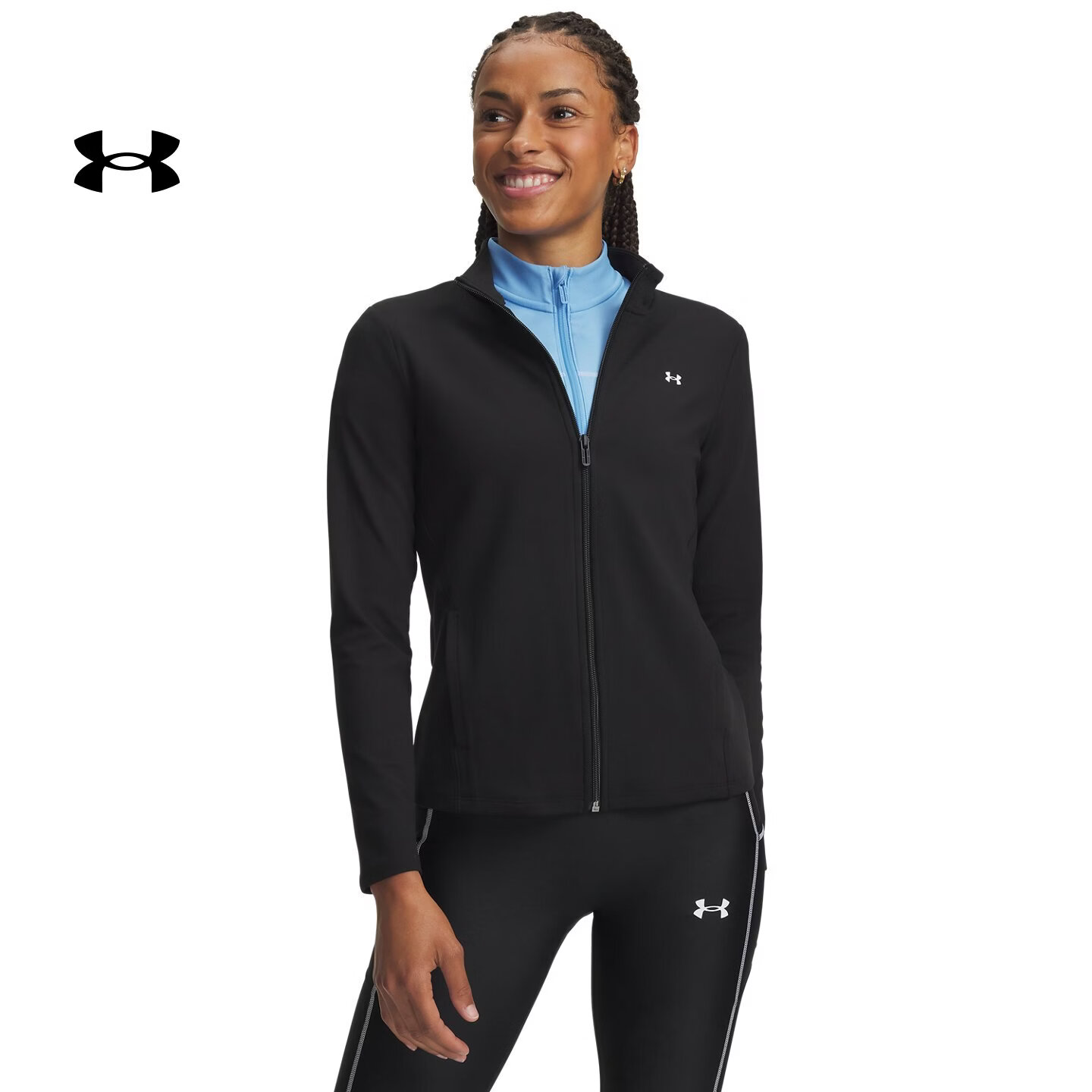 安德玛（Under Armour）UA秋冬新款Motion女子全拉链针织修身训练运动长袖外套6013776 深邃黑008 2XL