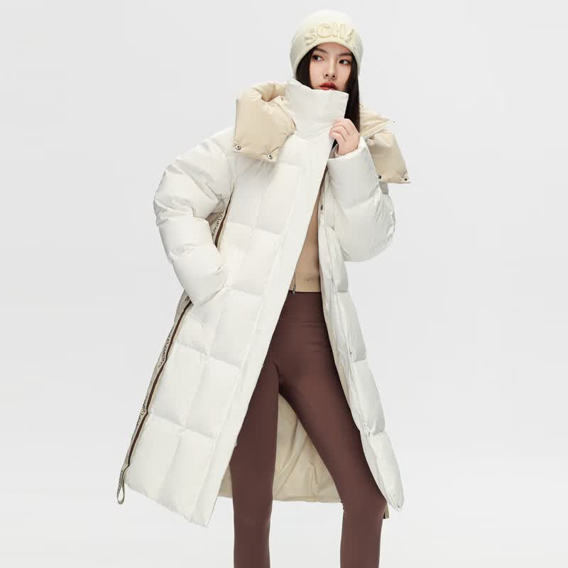 雪中飞羽绒服女中长款H版型修身显瘦高充绒保暖羽绒服 糙白|8003 M /165/88A