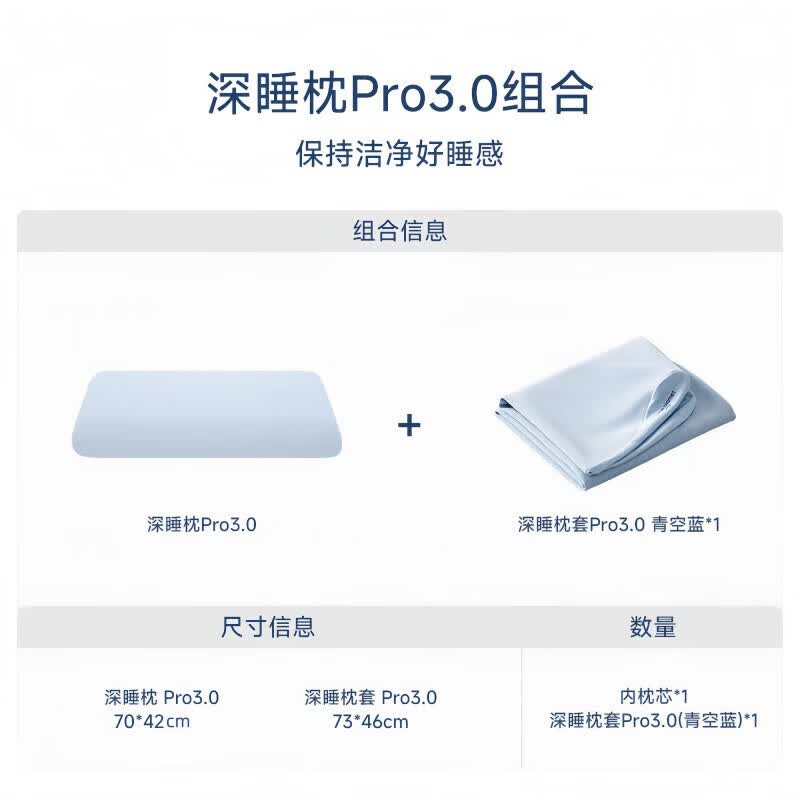 亚朵星球深睡枕Pro3.0枕头记忆枕枕芯护颈枕颈椎枕侧睡枕肩颈放松节日送礼 深睡枕 Pro3.0 + 浅蓝枕套 12cm 【高】42*70