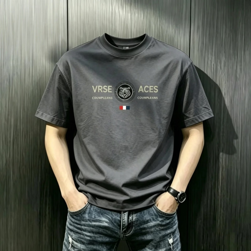 【时尚百搭】夏季虎头男士圆领印花短袖夏季宽松休闲时尚T恤LZ 铁灰色 XL 建议120-135斤
