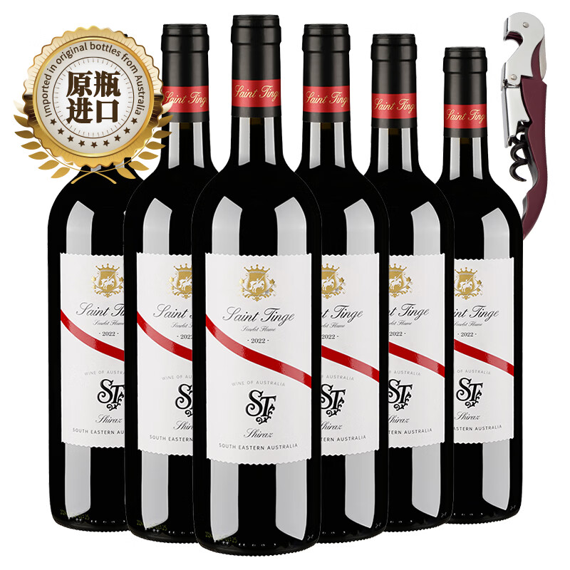 SAINT TINGE澳洲原瓶进口红酒澳大利亚原瓶红葡萄酒 六瓶装配皮箱750ml*6