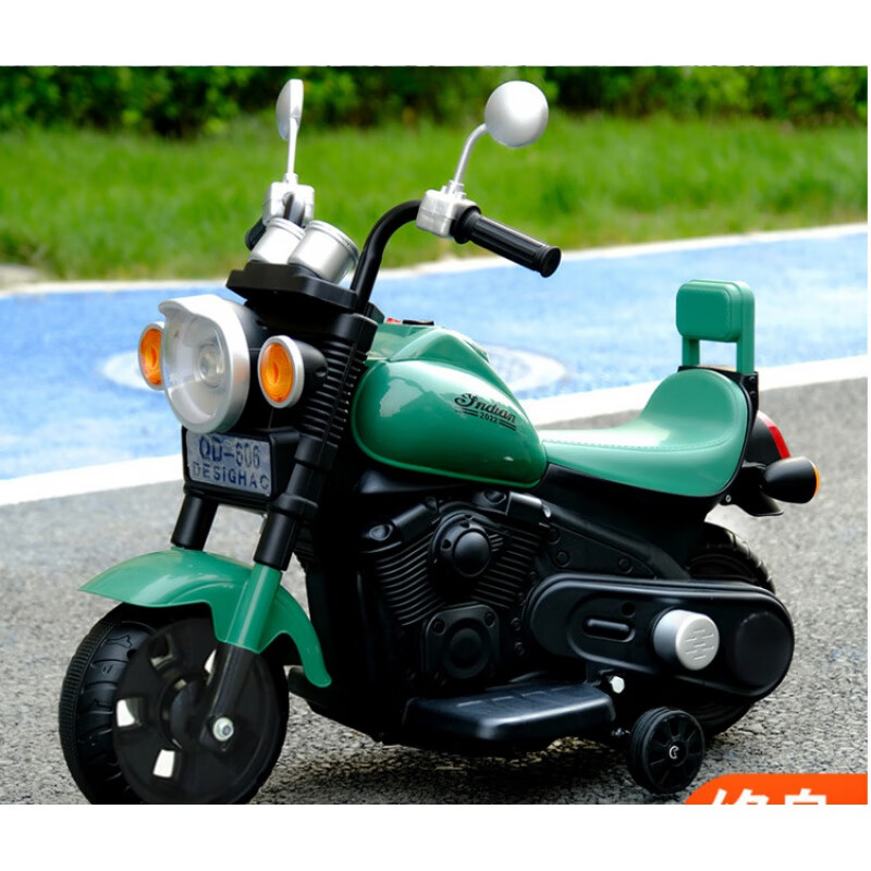 图拉蒂儿童电动摩托车3-6岁小孩三轮玩具车可坐人充电遥控童车一件 深绿色两轮遥控