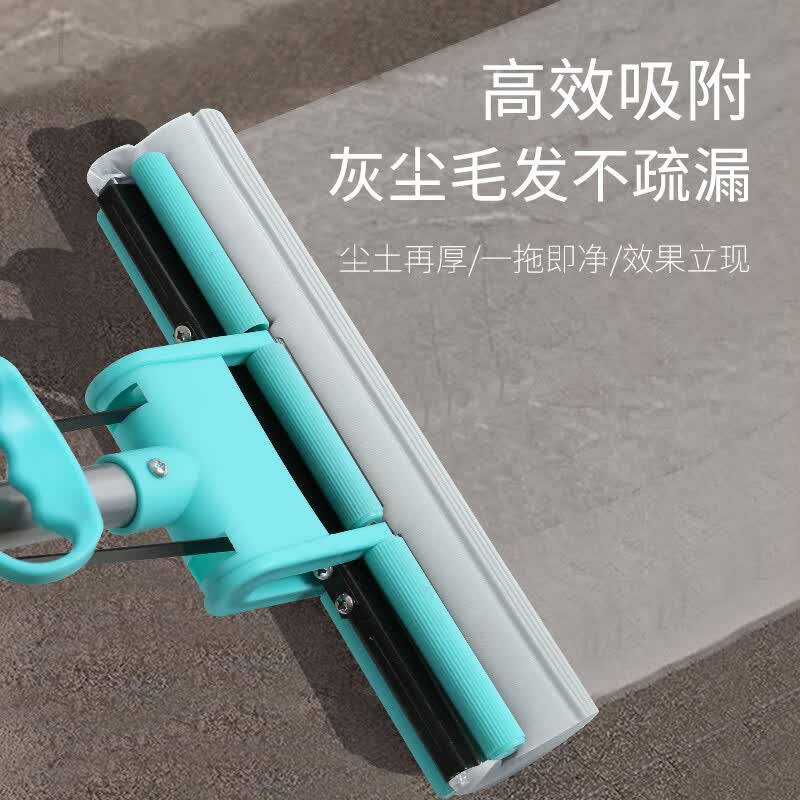 百家好世滚轮海绵拖把家用一拖净吸水干湿两用厨房卫生间免手洗胶棉地拖 绿色单滚轮pva海绵拖1头