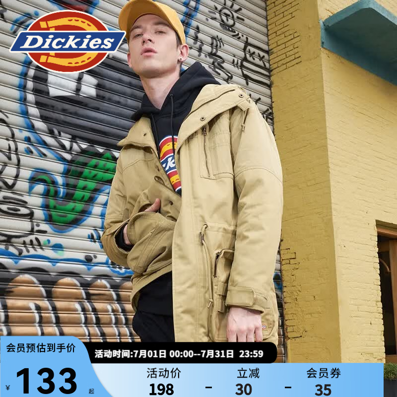 Dickies 字母印花棉衣外套 男式休闲百搭外套 棉服男 9459 卡其色 （宽松版型） S