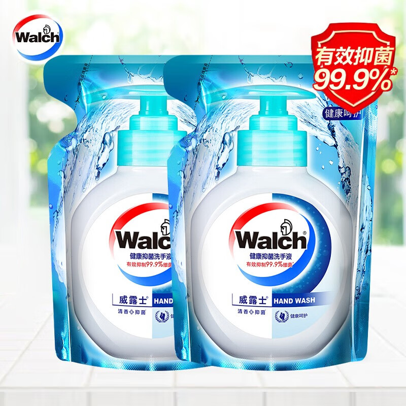 威露士健康抑菌洗手液525ml袋装 有效抑菌99.9% 泡沫细腻易冲洗 补充装 525ml 2袋 【健康呵护】补充液