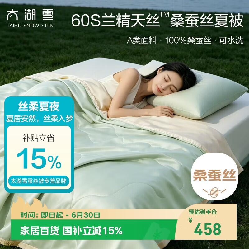 太湖雪 100%桑蚕丝夏凉被 天丝空调被 可水洗夏被 A类抗菌 青荷露2*2.3m