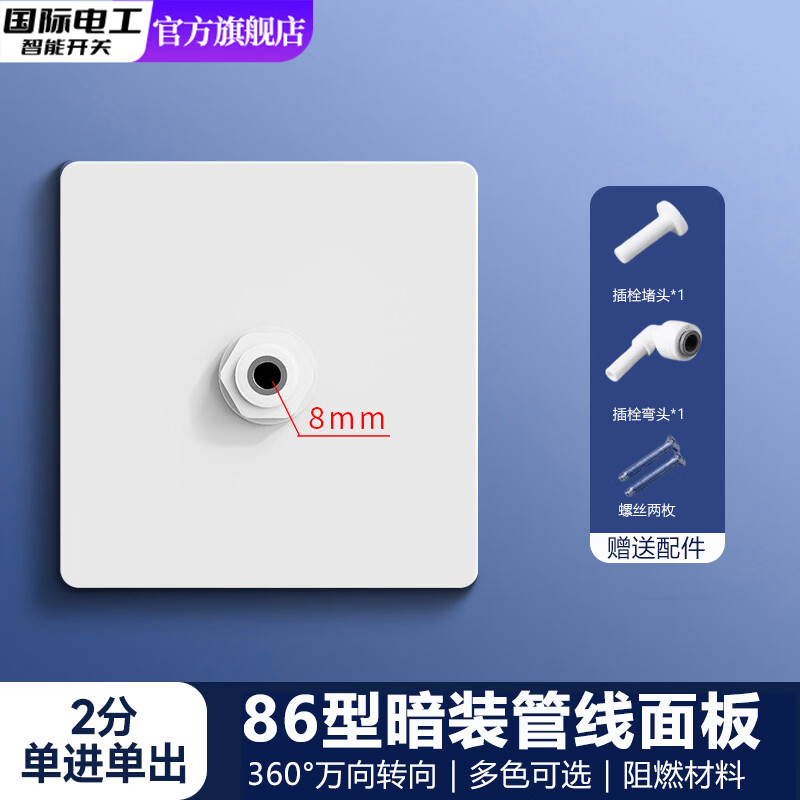 国际电工（FDD）净水器管线机86型2二分PE管墙壁插座面板白板暗盒盖板转接头配件 白色【2分单进单出】净水器盖板