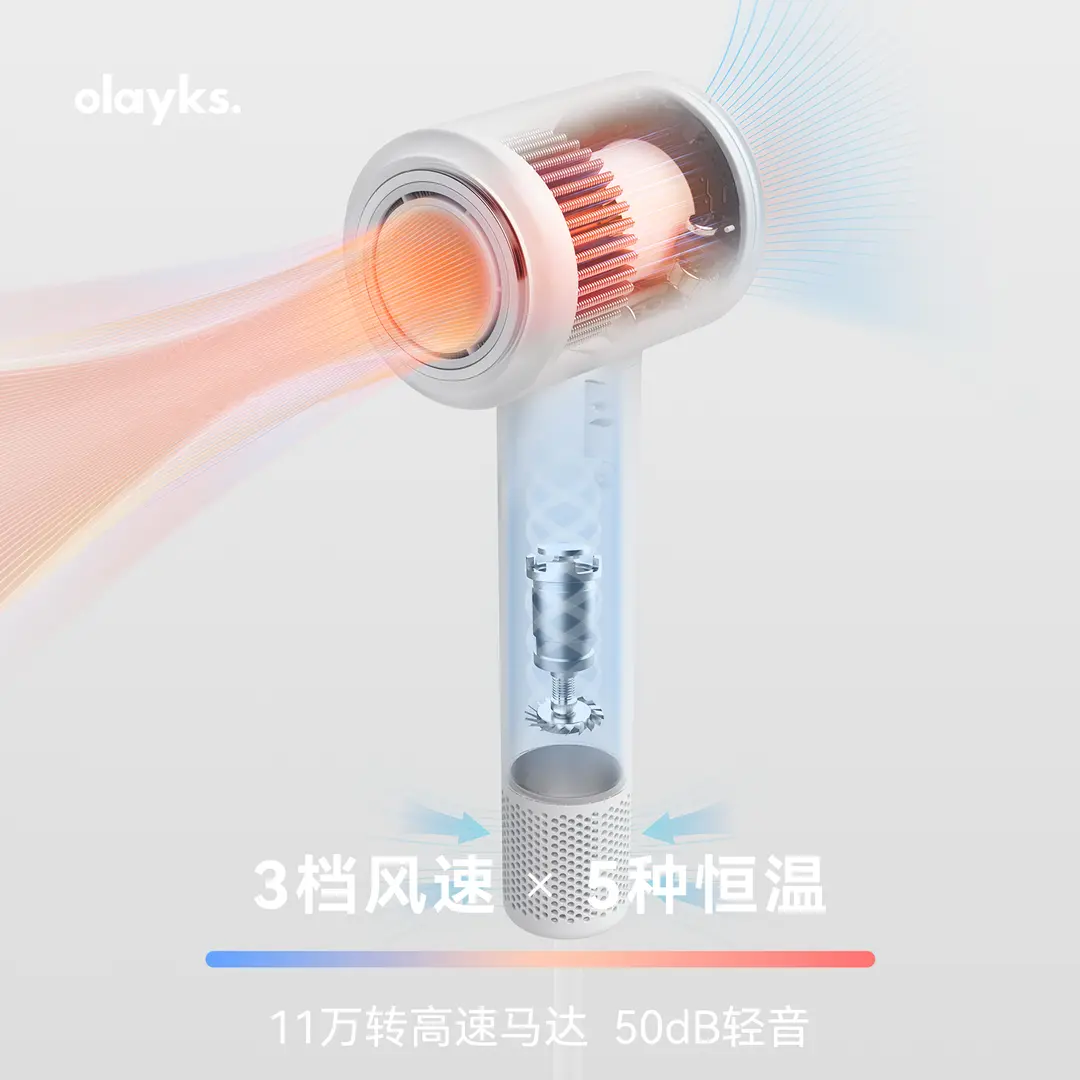 olayks【侯明昊同款】立时高速吹风机大风力速干66亿等离子护发电吹风便携家用宿舍吹风筒送女生礼物 【明星同款-陶白色】带风嘴