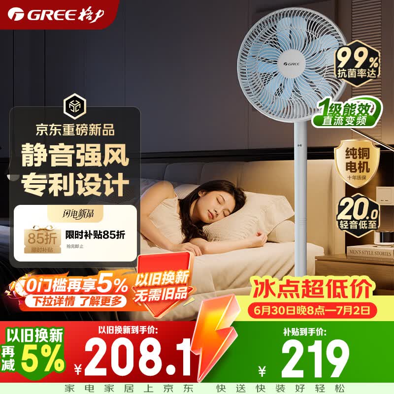 格力（GREE）【花精灵Se毕雯珺同款】一级能效直流变频轻音节能遥控电风扇卧室落地扇大风量静音家用风扇