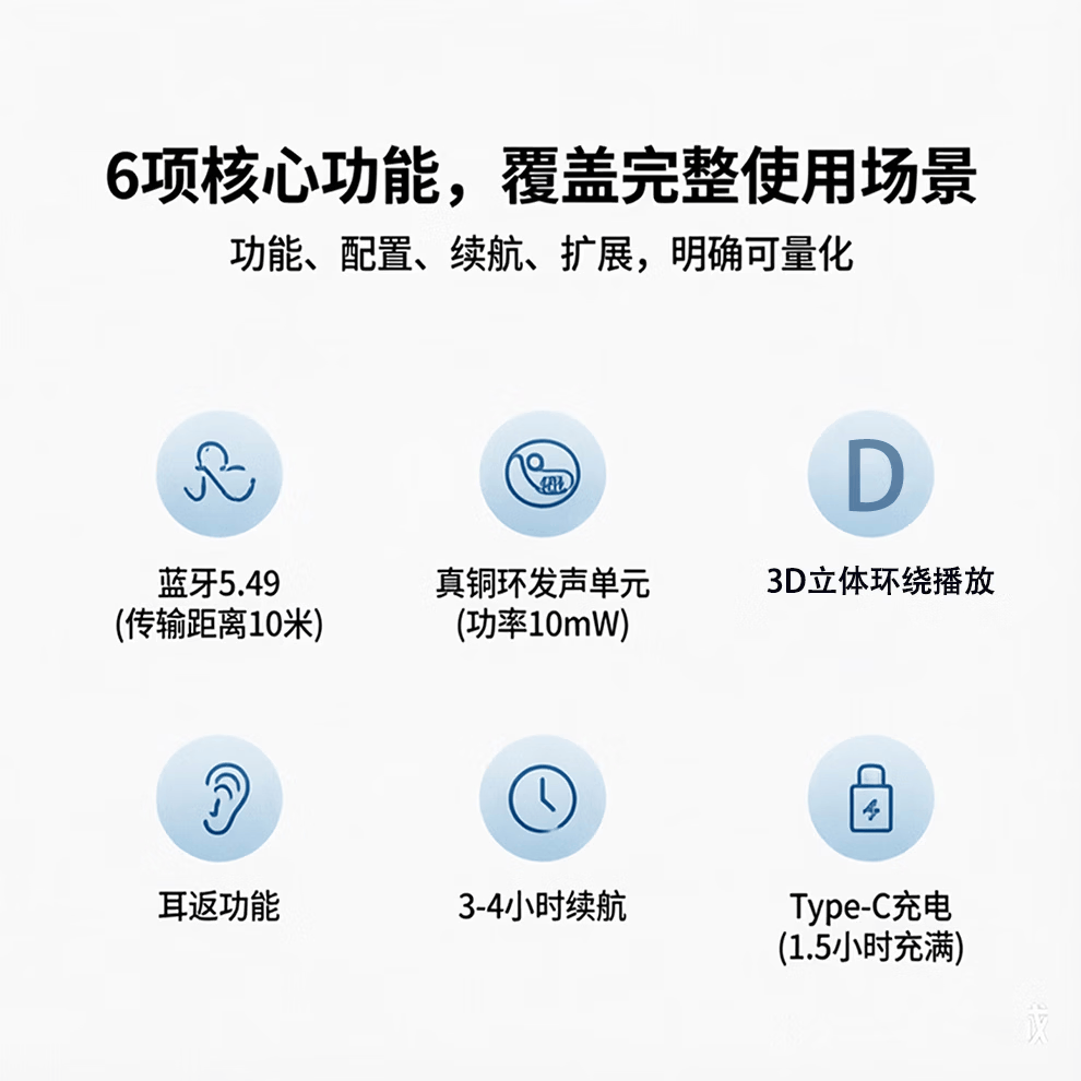 昊康芯新款无线蓝牙耳机超长续航开放挂耳式气骨传导降噪高音质运动 银色