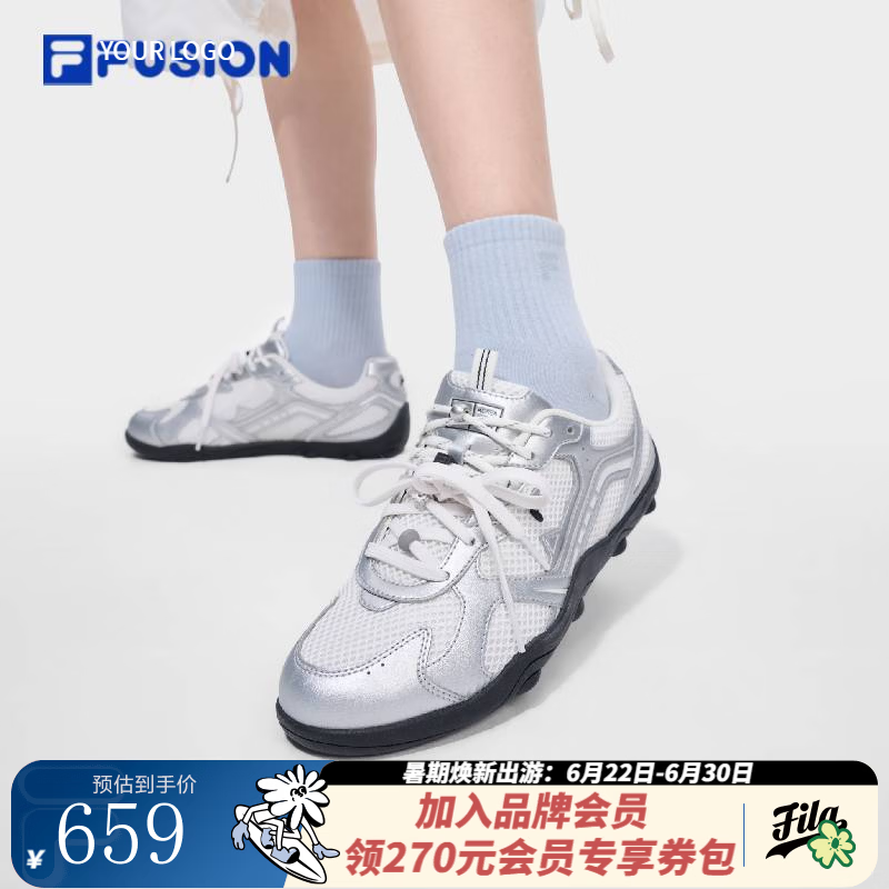 FILA斐乐薄巧鞋潮牌【FLORA】玛丽珍凉鞋26夏季新款网面百搭芭蕾鞋 白中白/太空银-BS 38.5