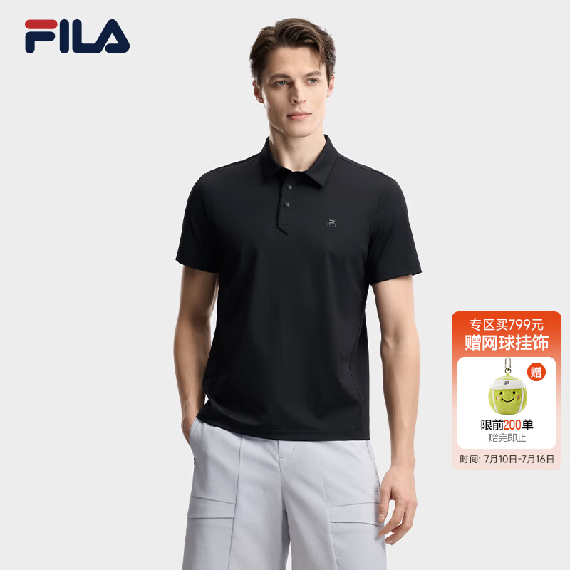 FILA 斐乐官方男装针织短袖POLO衫2026夏季新款简约休闲通勤上衣 正黑色-BK 2XL 185/104A/XXL
