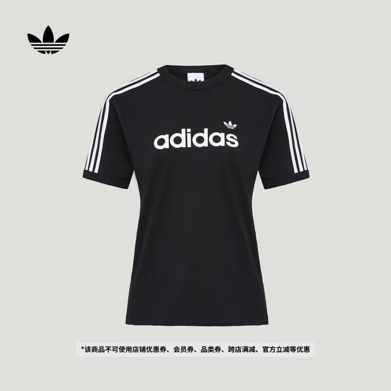 adidas三条纹纯棉针织亲肤休闲短袖T恤女装夏季阿迪达斯三叶草   黑色/白色   M