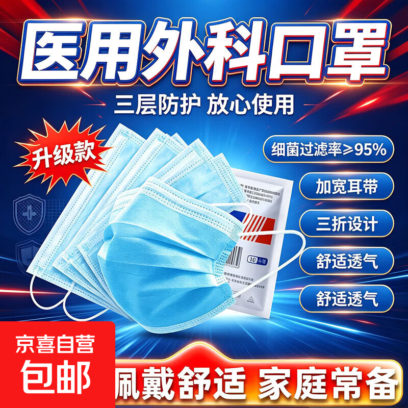 医用外科口罩独立包装灭菌级一次性医用口罩防尘挂耳式防细菌飞沫 【10片*1包】医用级升级版