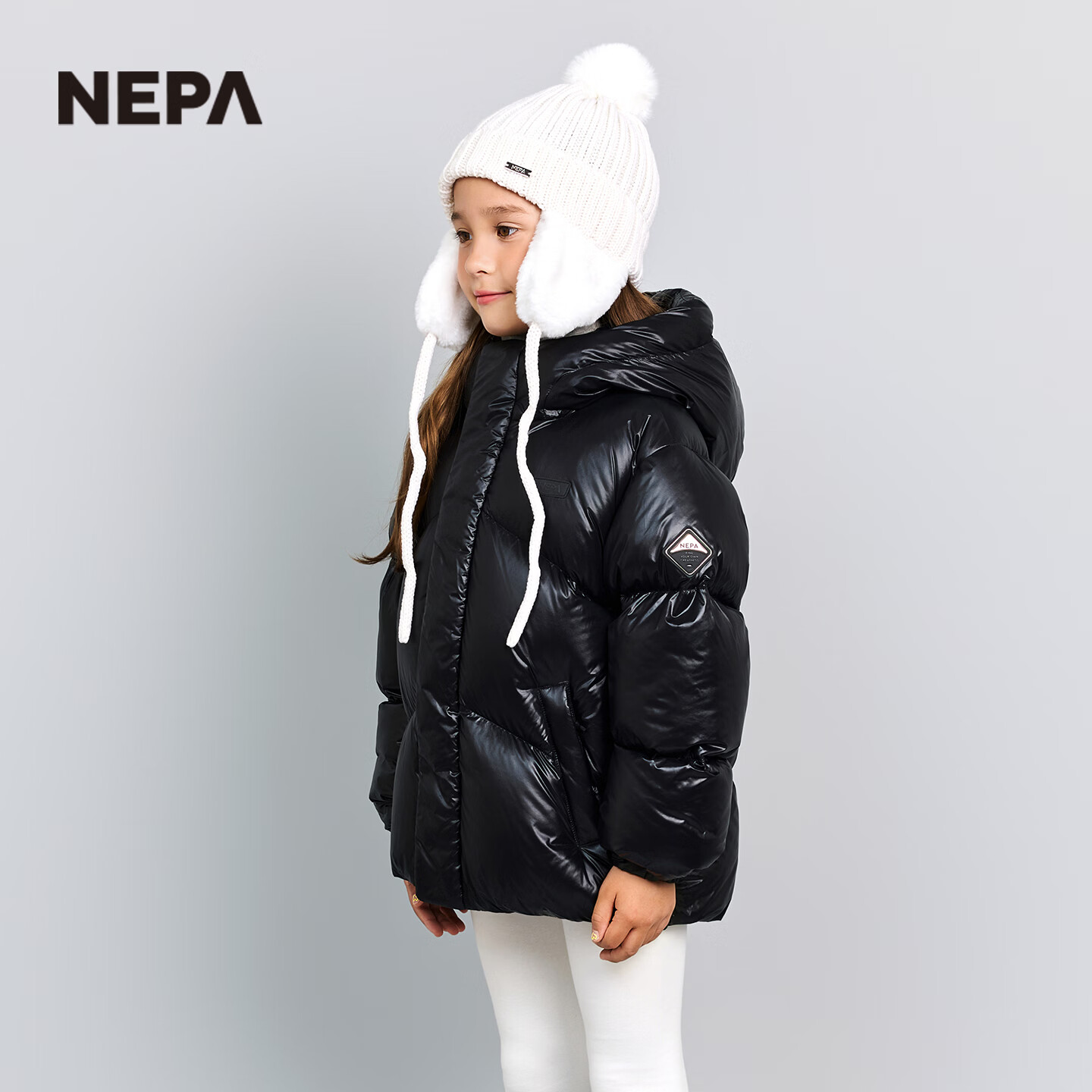 NEPA耐葩韩国进口户外秋冬童装儿童羽绒服男女童短款保暖KLF2002 亮黑色 C04 XS (145)