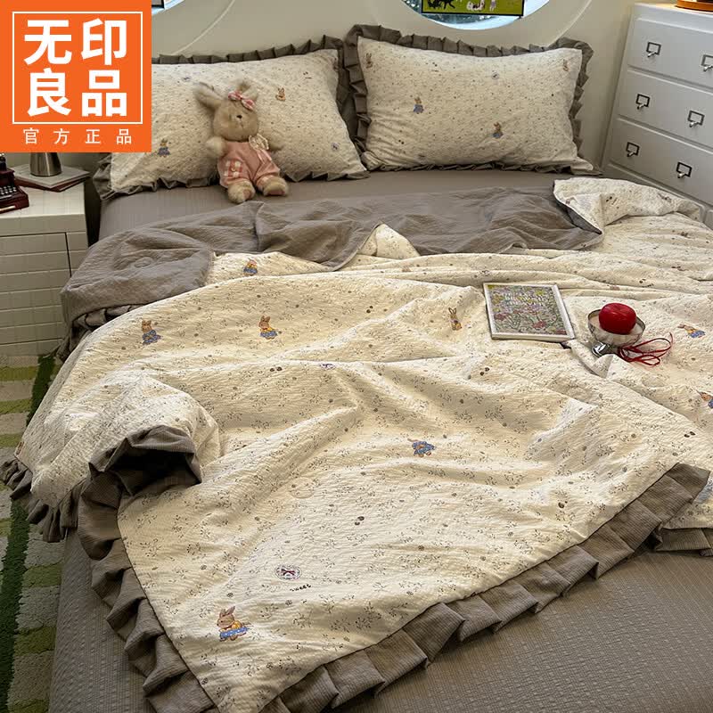 无印良品A类皱皱纱大豆夏凉被双人1.8x2米夏季空调被可机洗裸睡夏被四件套 眠眠兔岛【10%大豆填充 蓬松透气】 200x230cm单夏被 通用