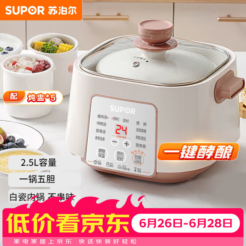 苏泊尔（SUPOR）电炖锅 电炖盅家用煲汤锅炖汤锅 隔水炖锅 煲汤专用电锅全自动陶瓷炖汤盅 DZ25YC828