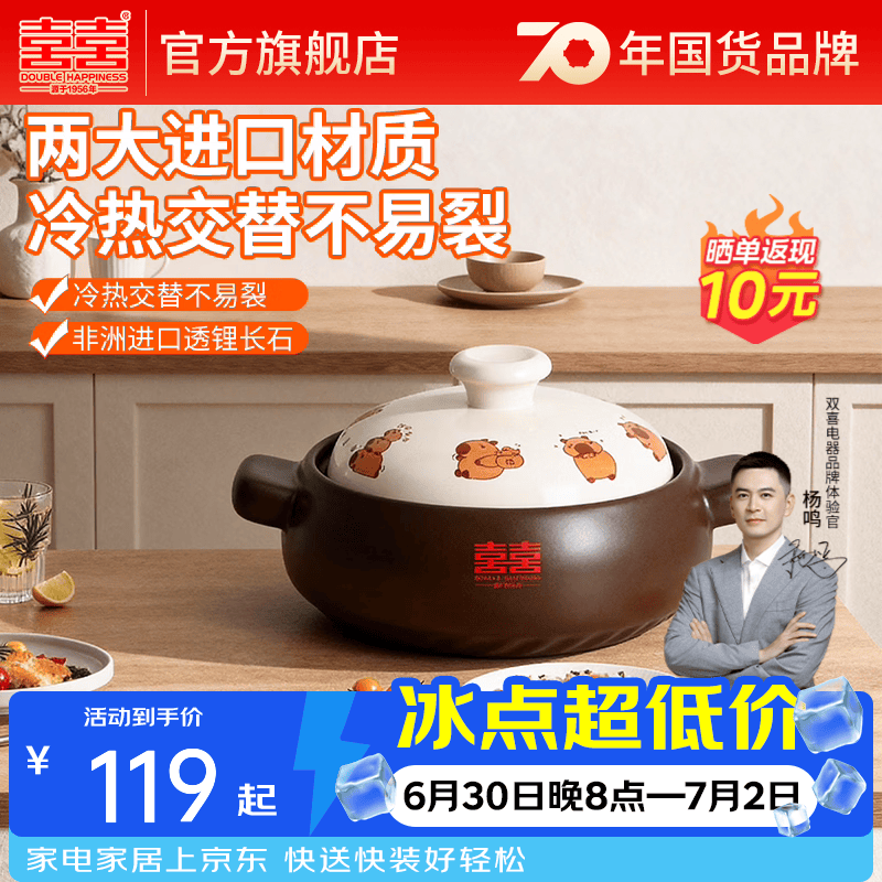 双喜砂锅家用炖汤炖肉锅焖饭煲粥中药煲燃气灶明火耐高温干烧煲仔饭 适合1-3人/ 2.5L