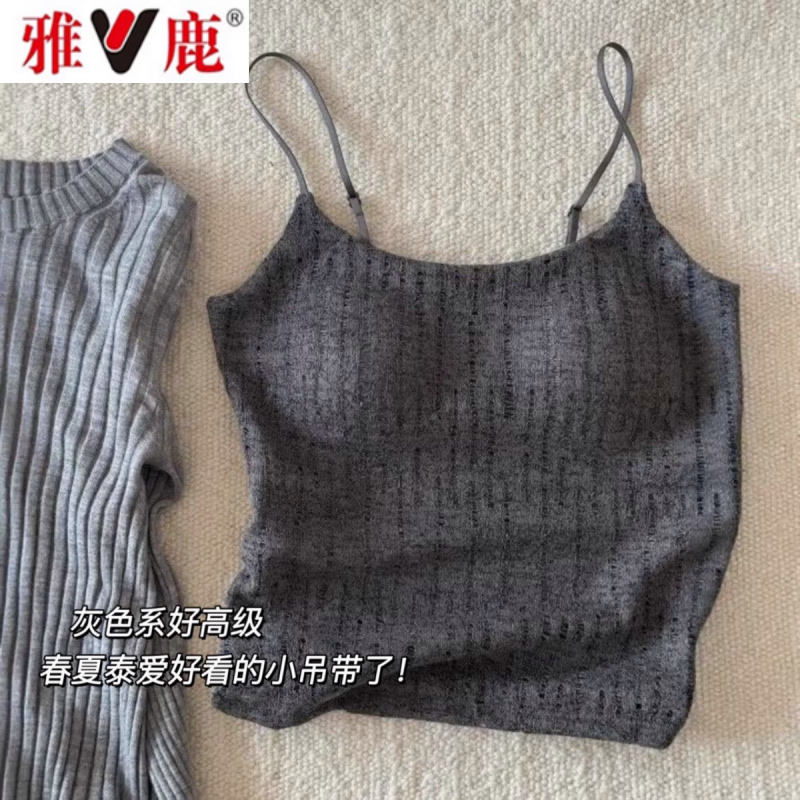 雅鹿好cozy的亚麻感吊带法式蕾丝背心女2026新款带胸垫一体内搭外穿 亚麻肤【带胸垫品质】 M 【建议80-100斤】