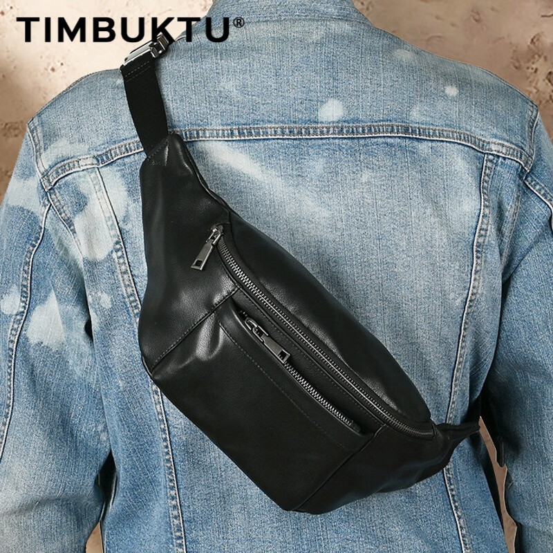 timbuktu品牌真皮男士运动腰包百搭单肩包多功能手机包轻便简约斜挎包
