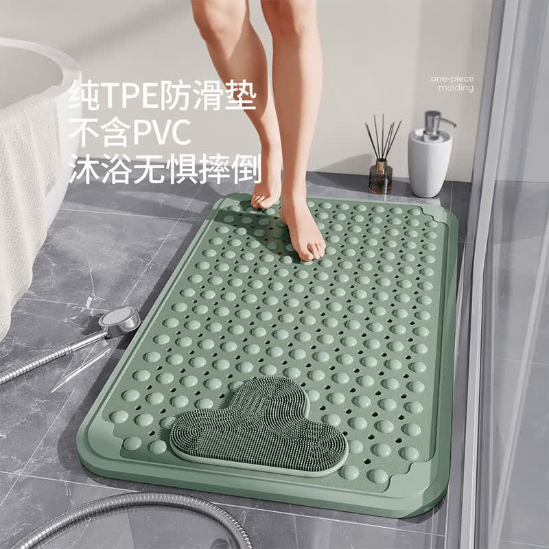 朗格TPE浴室防滑垫2026新款防摔地垫家用卫生间淋浴房浴缸浴室地垫 TPE福尔斯绿 云朵刷款 40CMX70CM 【钛离子抗菌无味】