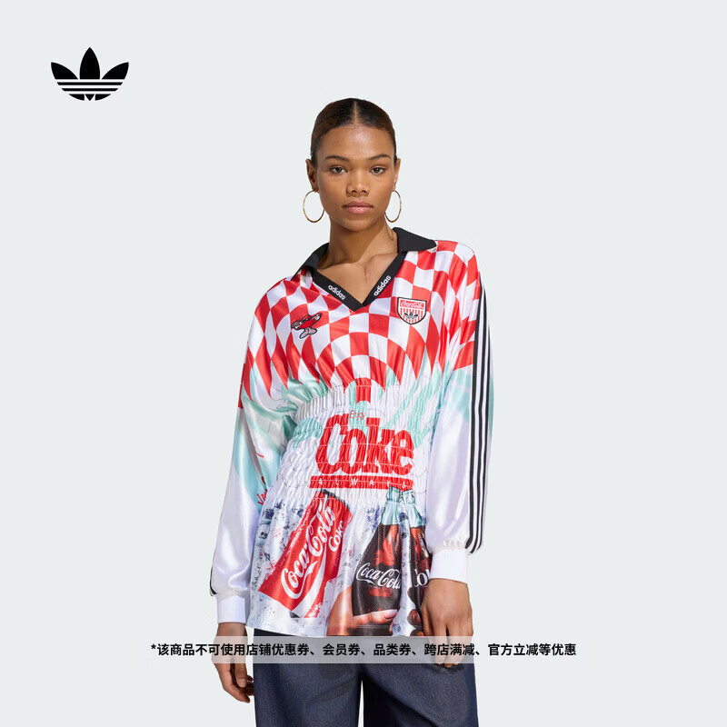 adidas可口可乐联名球衣风复古收腰显瘦长袖T恤女阿迪达斯三叶草   白色/红色/薄荷绿/红棕   XXS