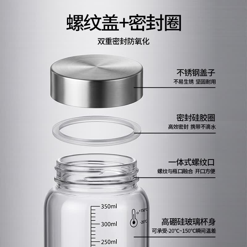 安扣中药分装瓶食品级耐高温玻璃装中药容器密封罐便携中药杯子储存瓶 【250ml-两个装】中医推荐*中药分装