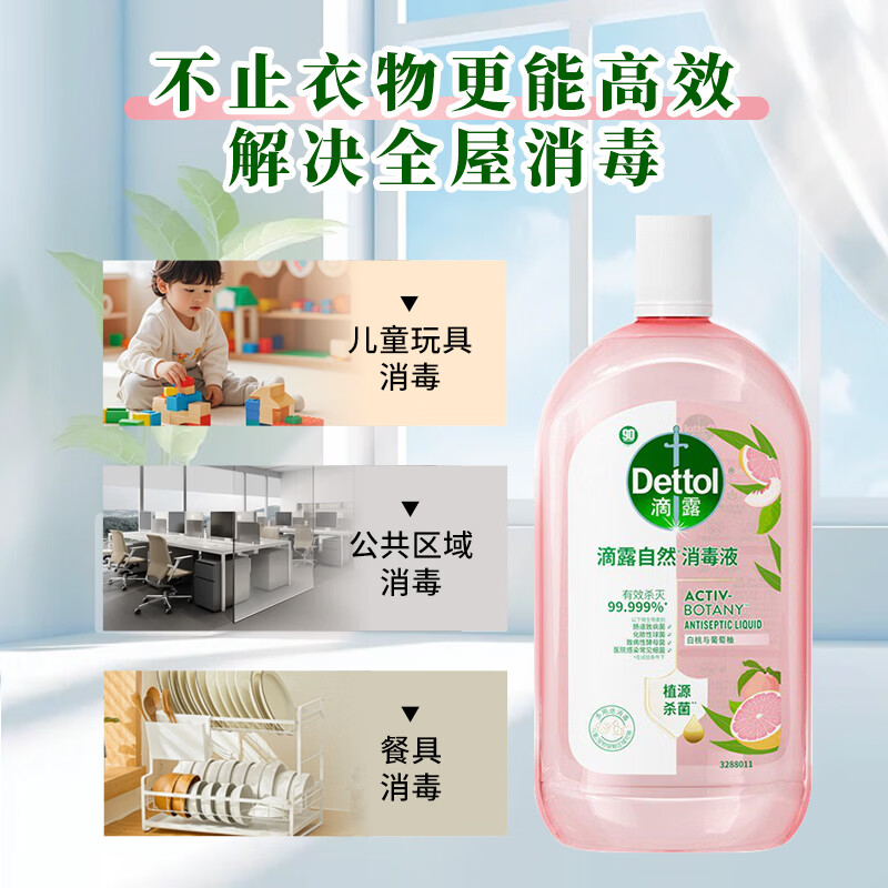 滴露(Dettol)滴露自然香氛衣物消毒液母婴衣物吹菌液杀菌除菌除螨去异味 滴露自然香氛消毒液1L*6瓶