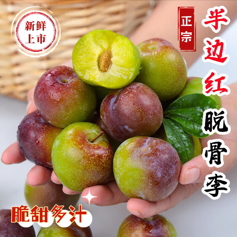 果站长正宗四川半边红茵红李脱骨李子新鲜当季水果五月脆李 特大果【20g+】 净重4.5-5斤