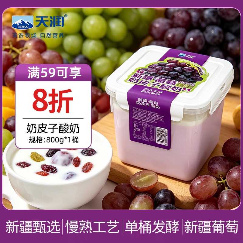 天润新疆网红风味 葡萄奶皮子酸奶 低温酸奶生鲜 大桶分享装 800g*1